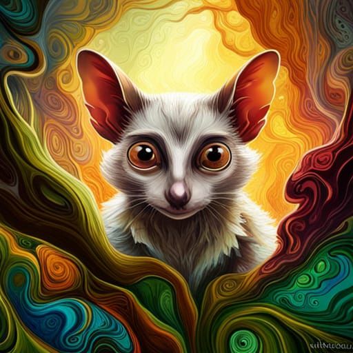 Bushbaby with Amber Eyes in Marbling Style