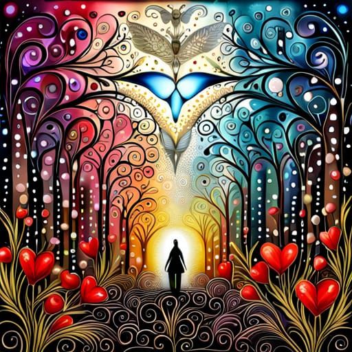 Fantasy Flower Garden in Forest: Mixed Media Art