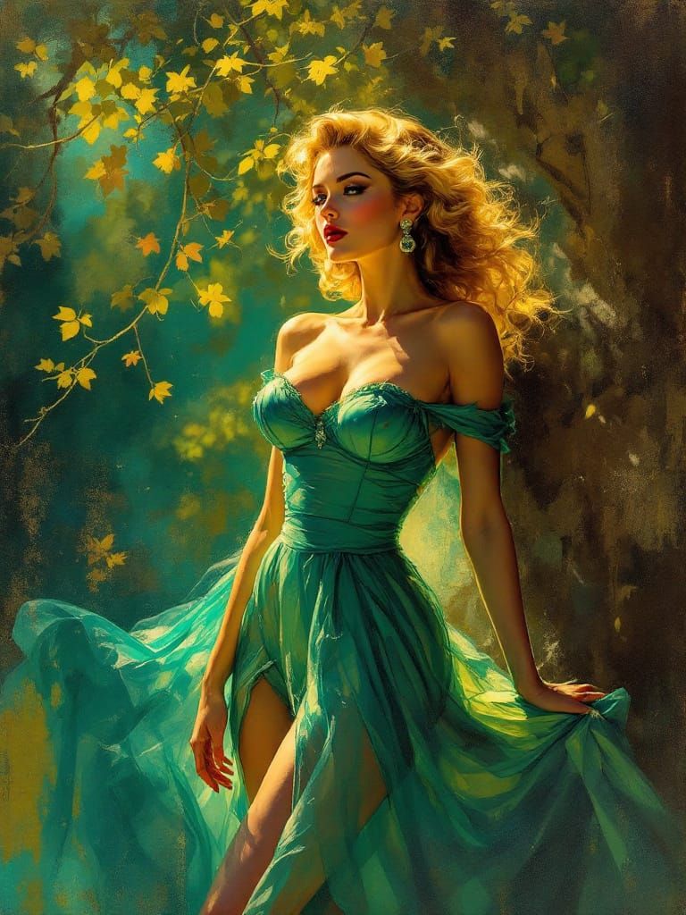 1950s Pin Up Woman in Romantic Impressionist Style