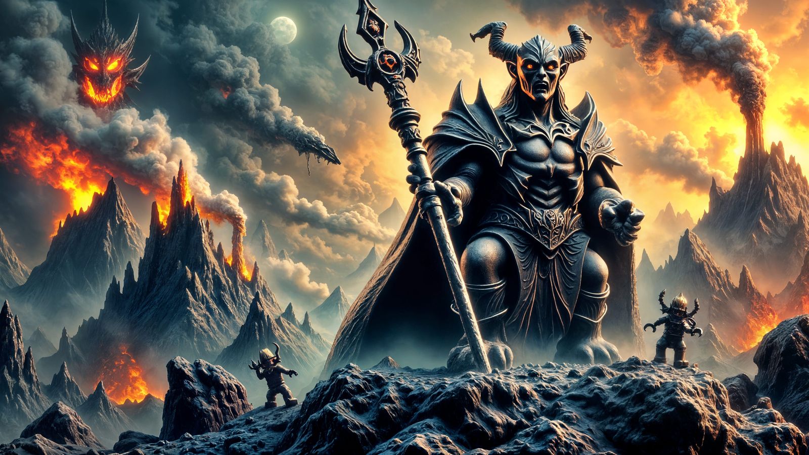 Lego Sauron on Mysterious Mountain with Mount Doom