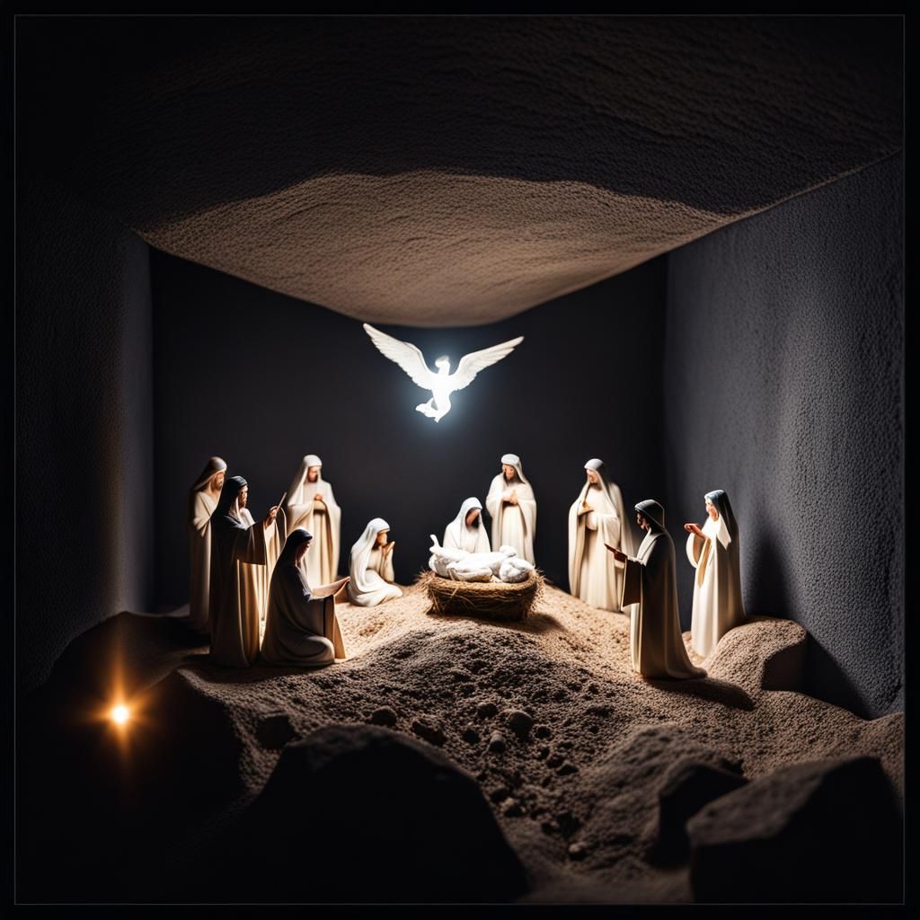 Minimalist Nativity Scene with Volumetric Lighting