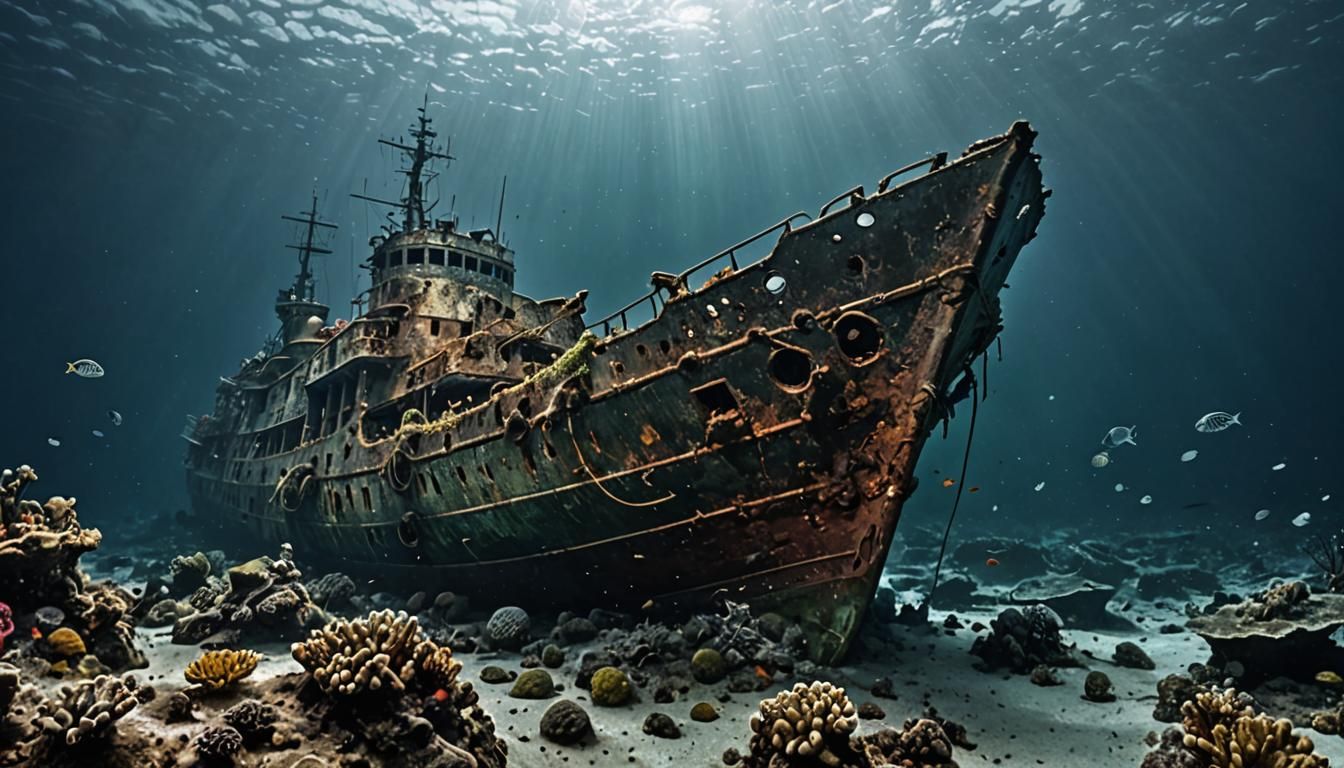 Underwater Warship Shipwreck: Haunting Beauty and Mystery