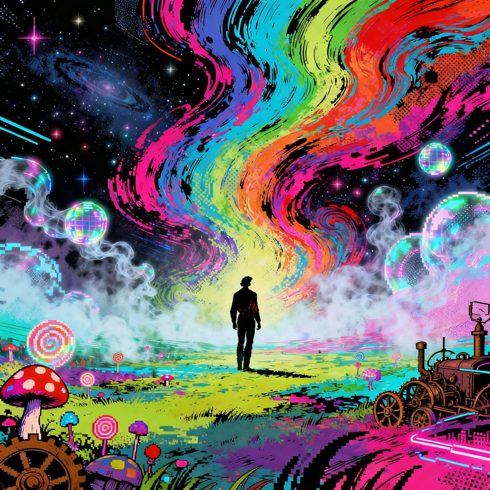 Ethereal Fantasy Figure in Cosmic Landscape