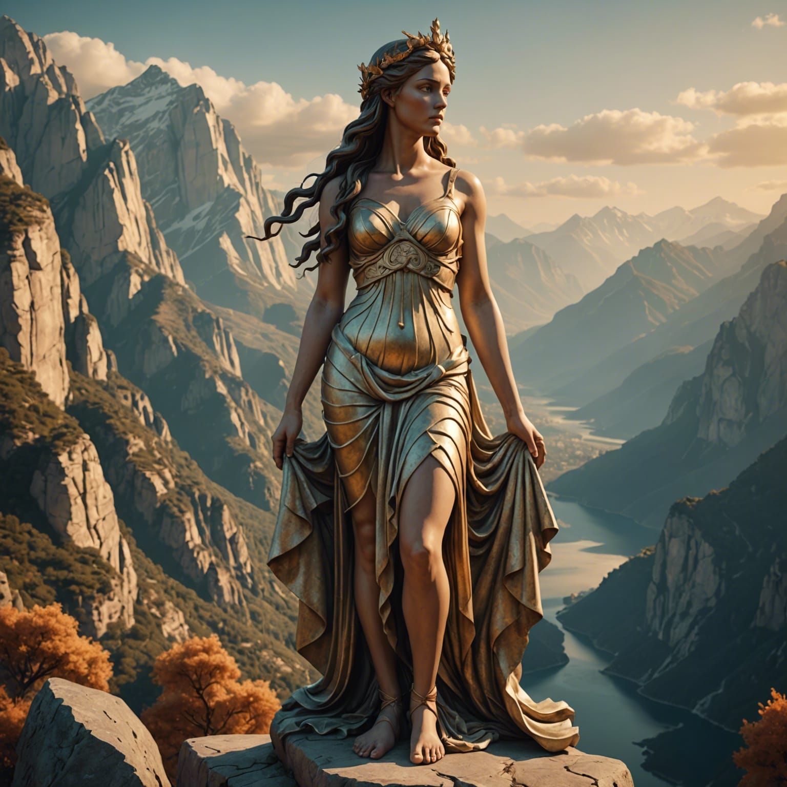 Echo Statue in Luo Li Rong Style, Mountain Backdrop