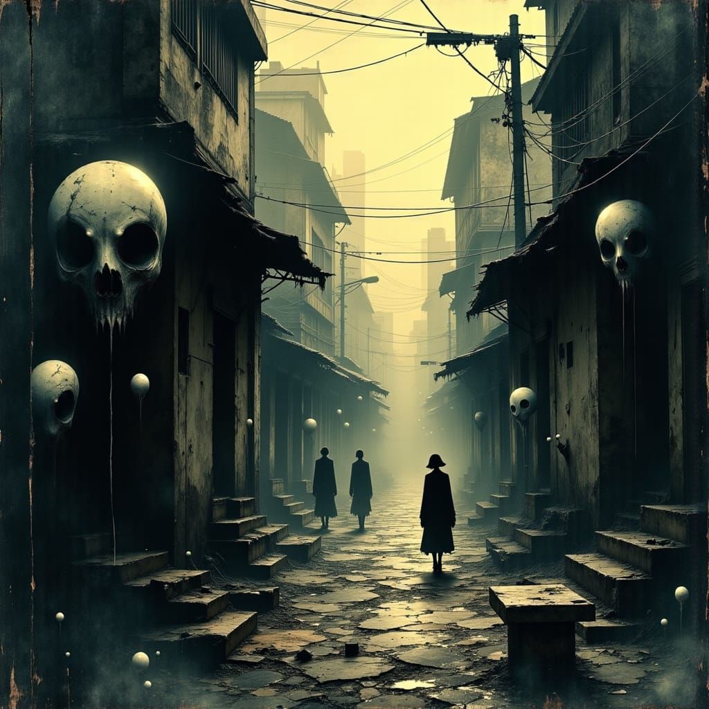 Eerie Twilight Alley with Supernatural Beings