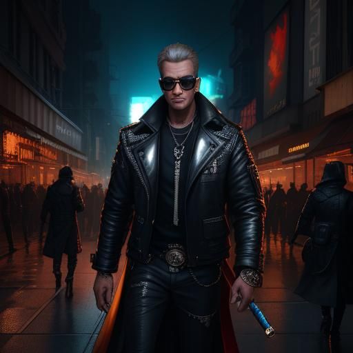 Chaotic Morning Scene in Neon Cityscape Concept Art