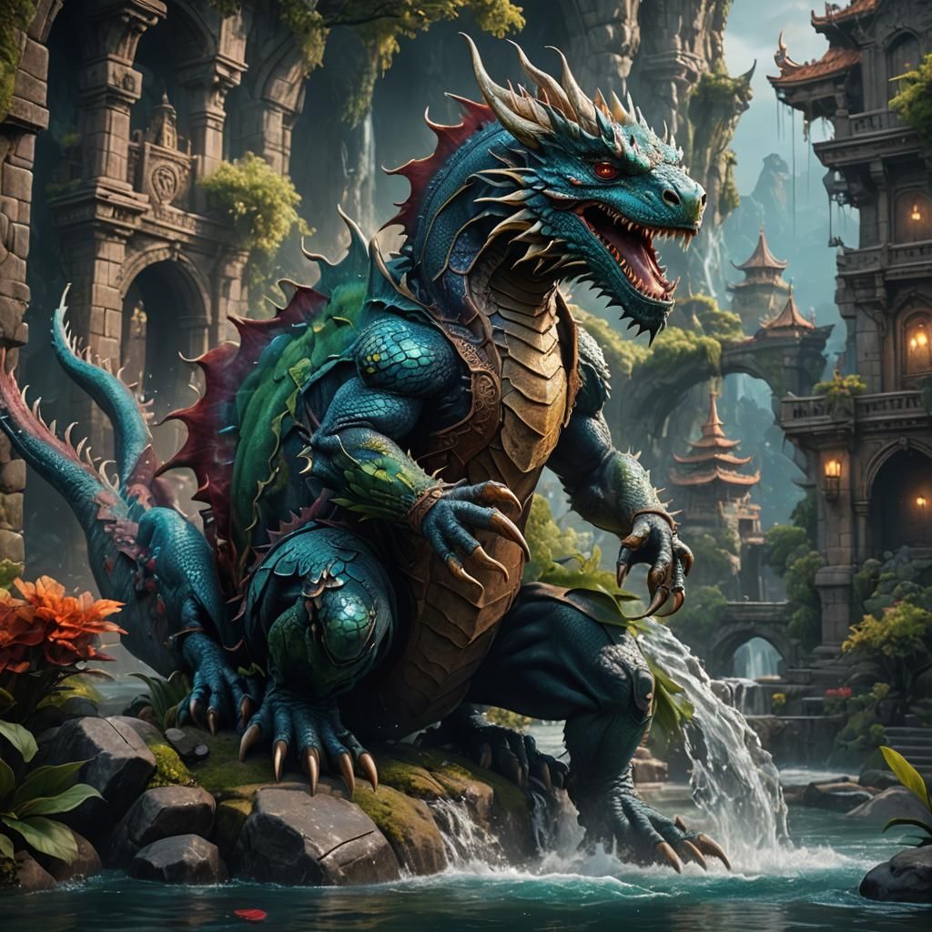 Fantastical Water Dragon in Detailed Matte Painting