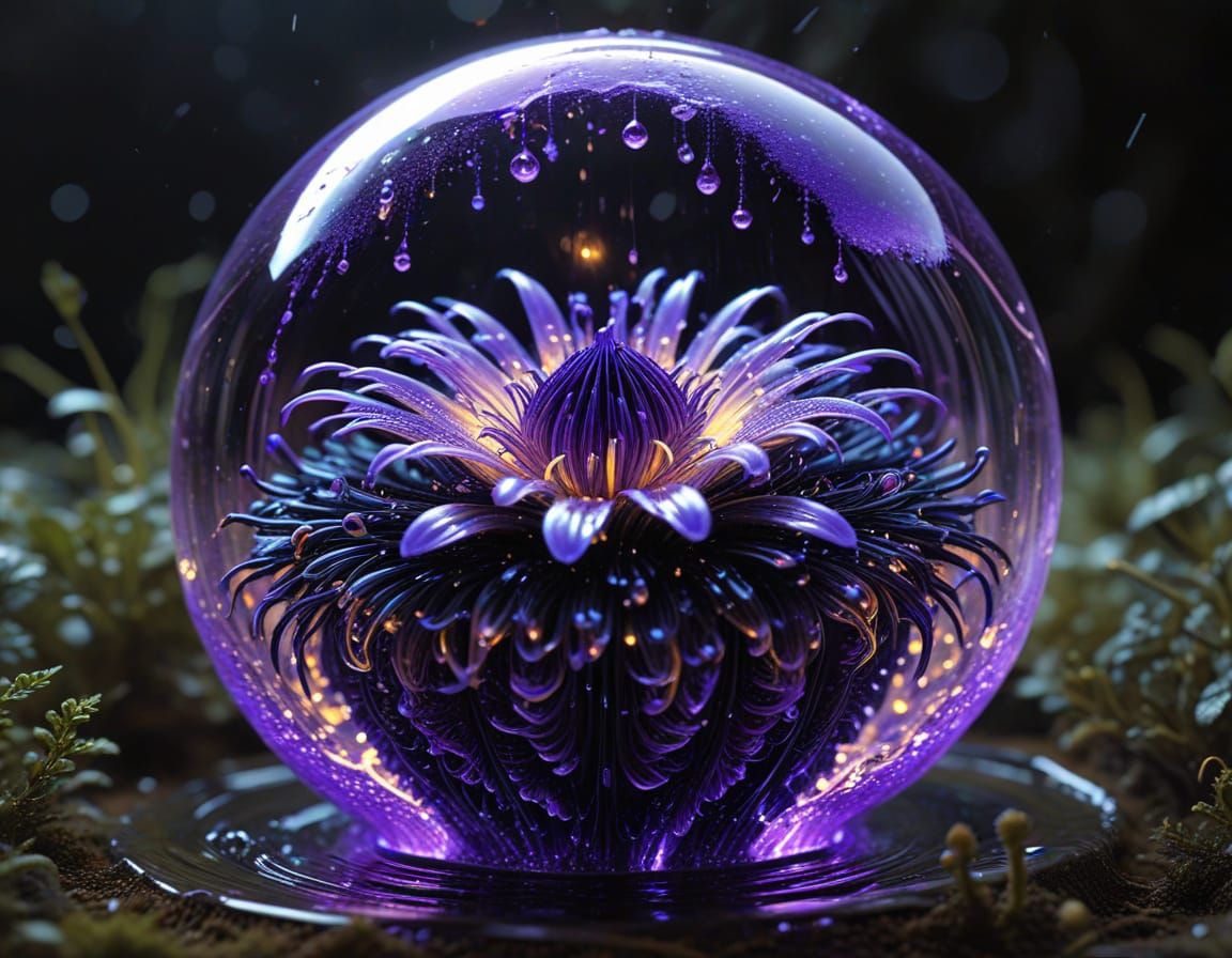 Ferrofluid in a 4D Tesseract amidst Organic Golden Scales