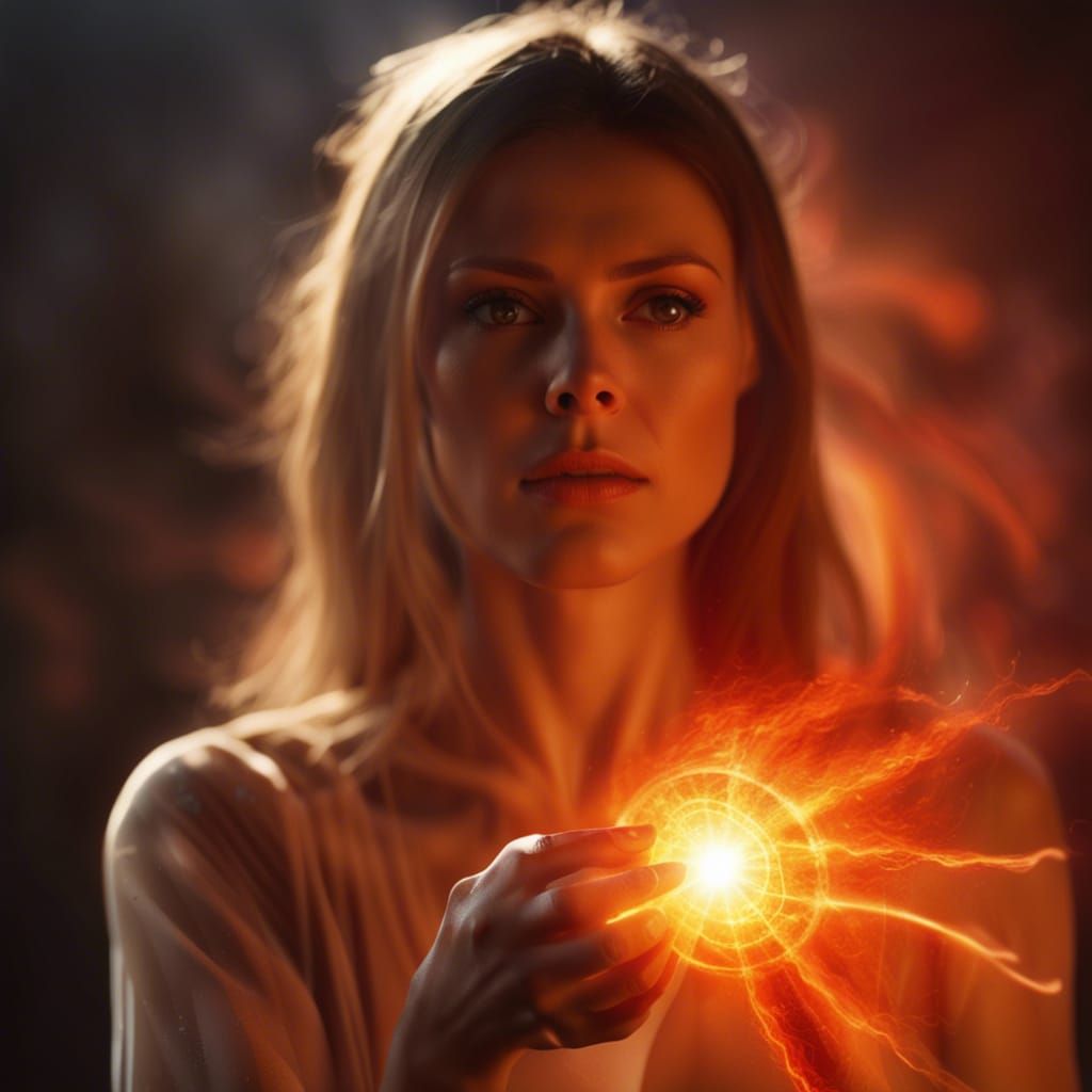Woman Wielding Thermokinesis in Cinematic Energy Display
