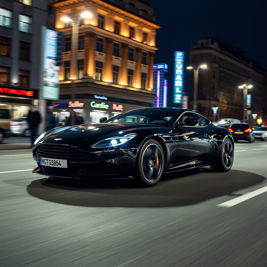 Aston Martin DB12 Races Through Berlin at Night