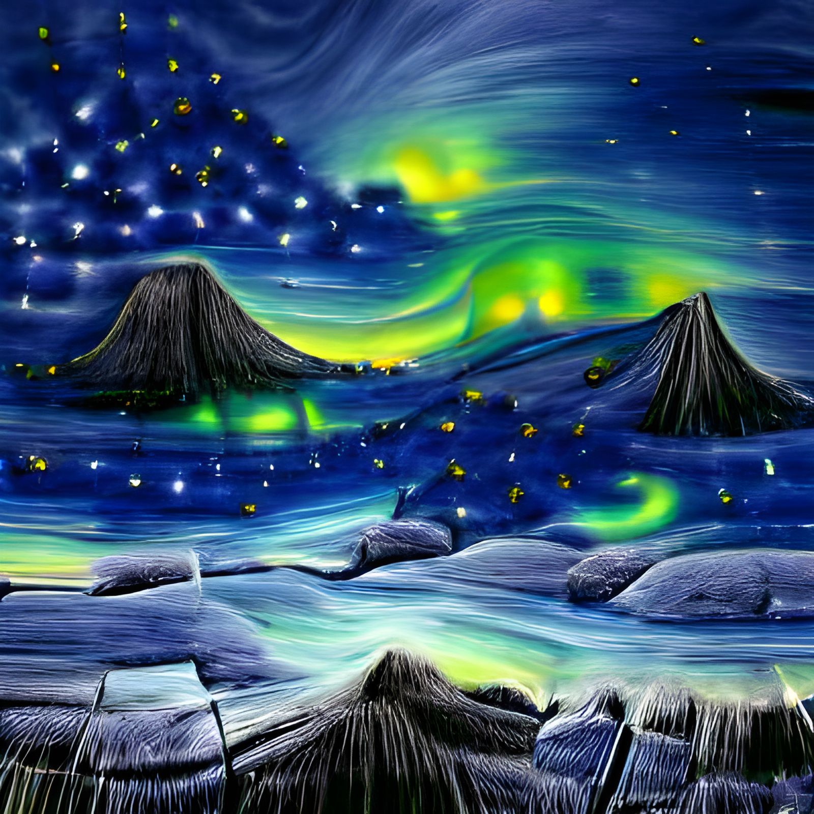 Aurora Borealis Under a Starry Night Sky