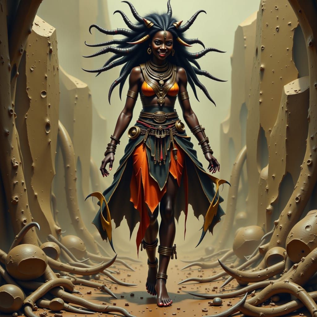 West African Vampire Goddess in Mystical Regalia