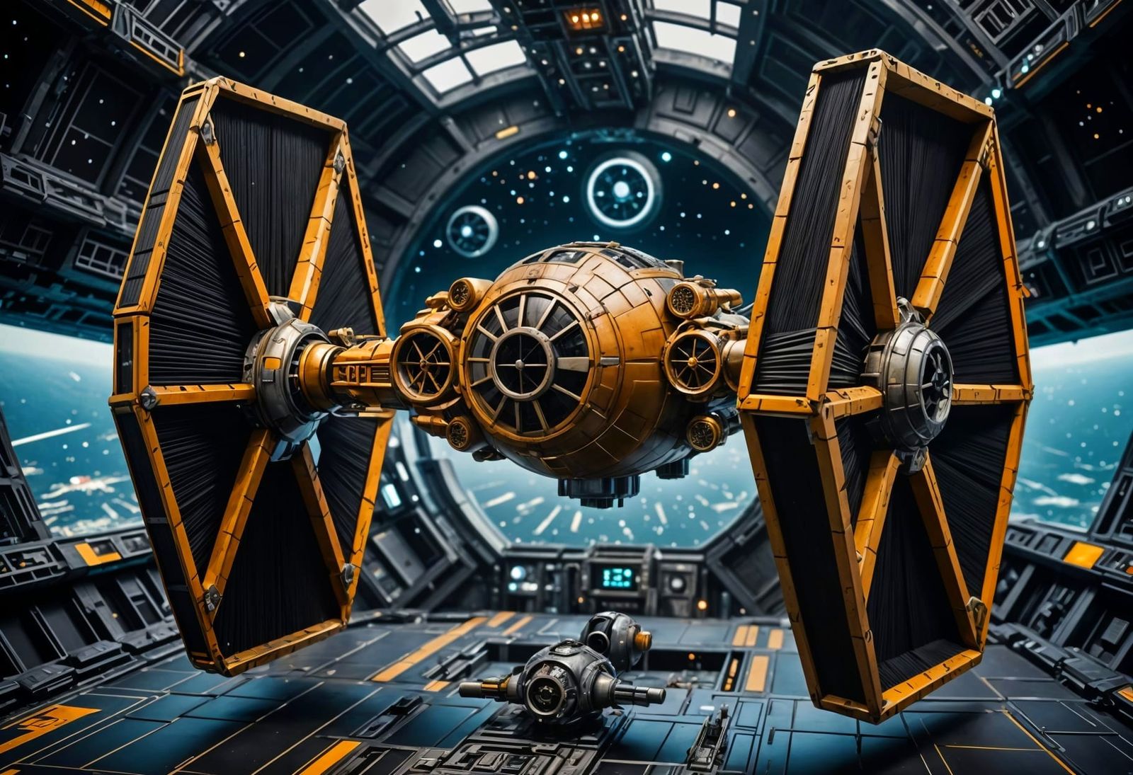 Steampunk Tie Fighter in Flight