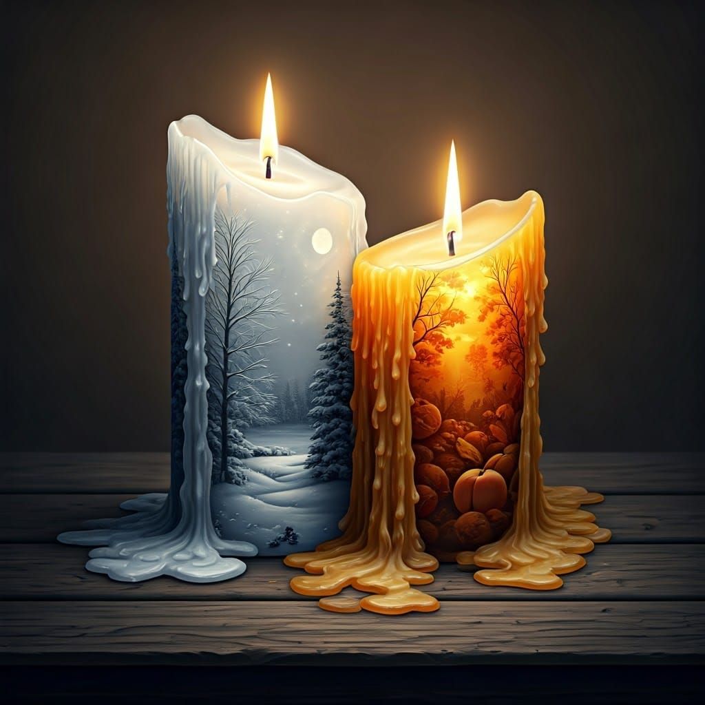 Spiral Dance of White and Yellow Candles in Golden Light