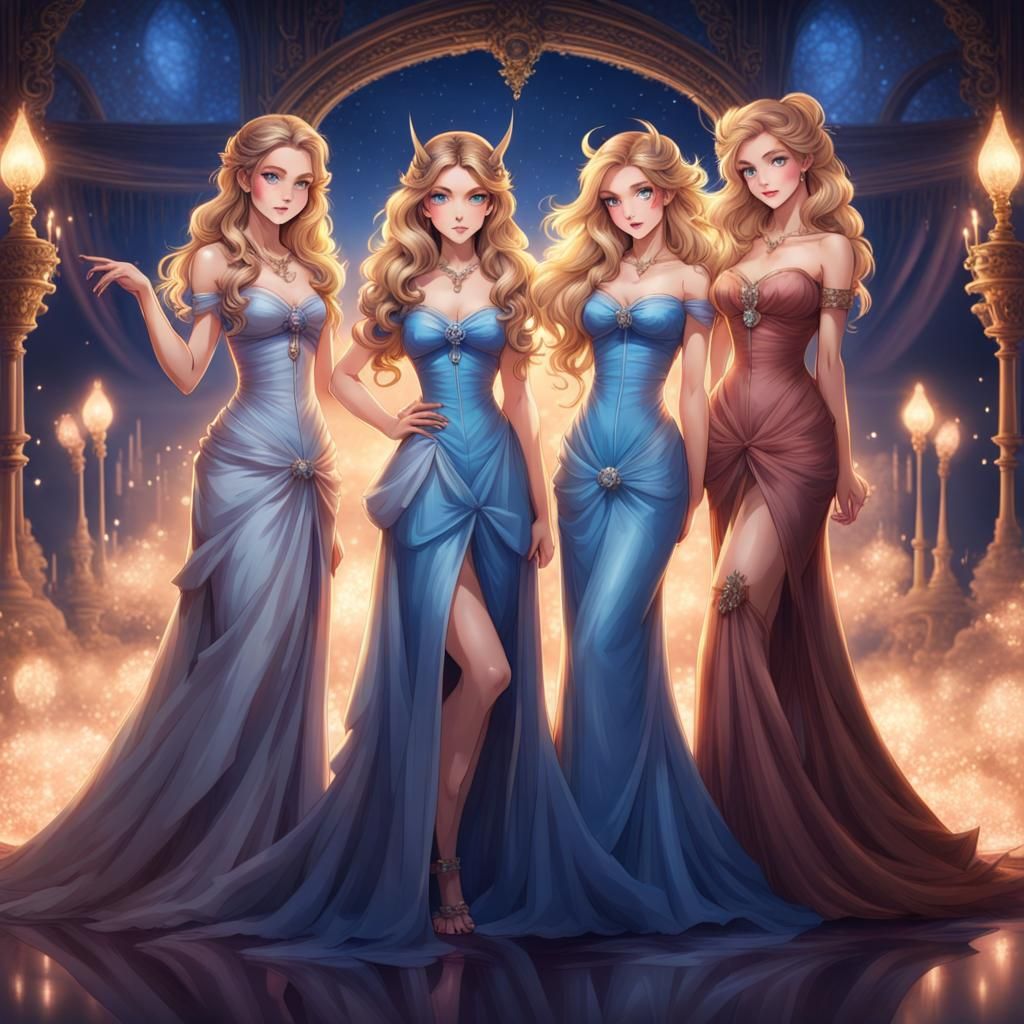 Magical Fairy Sisters in Fantasy Ballroom
