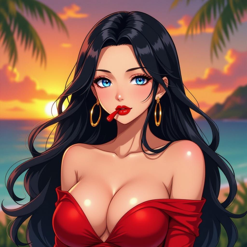 Boa Hancock Biting Lip at Tropical Sunset