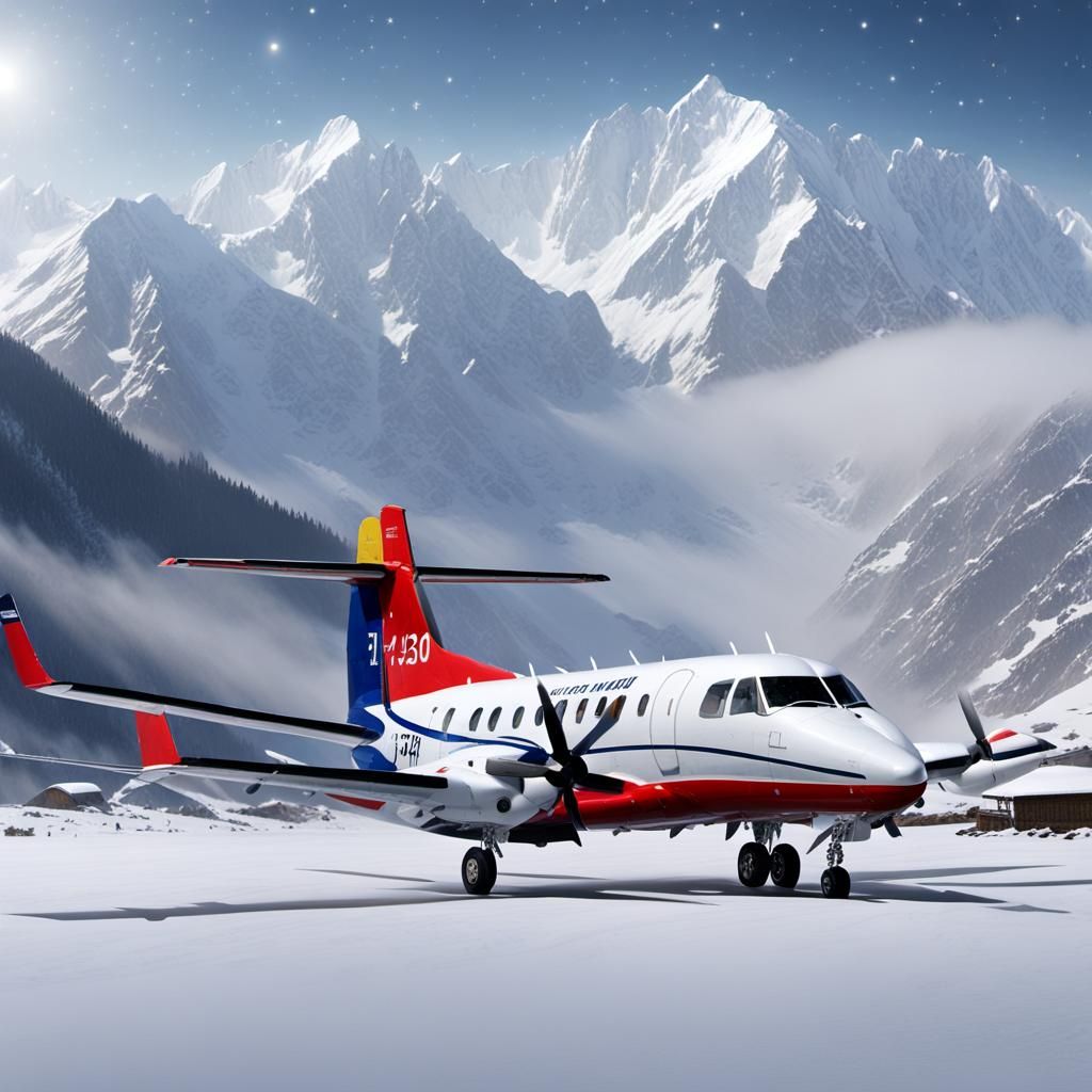Aircraft Landing in Himalayas: Photorealistic 4K Image