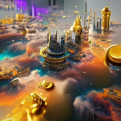Celestial City with Golden Walls, Digital Art