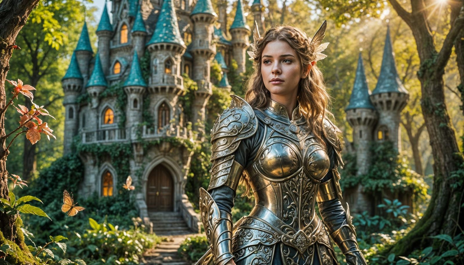 Fairy Warrior Guarding Enchanted Forest Castle