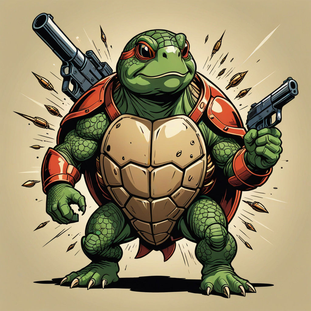 Heroic Turtle Defies Bullets in Stunning Cartoon Illustratio...