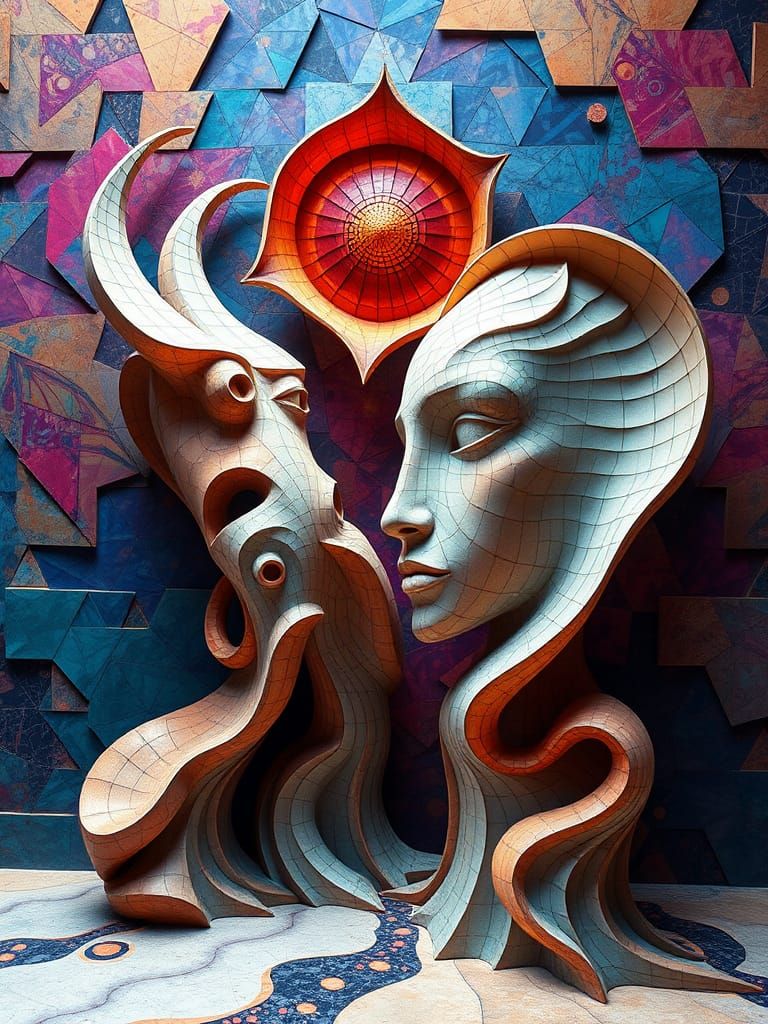 Surrealist Abstractions in Vibrant, Kaleidoscopic Fusion