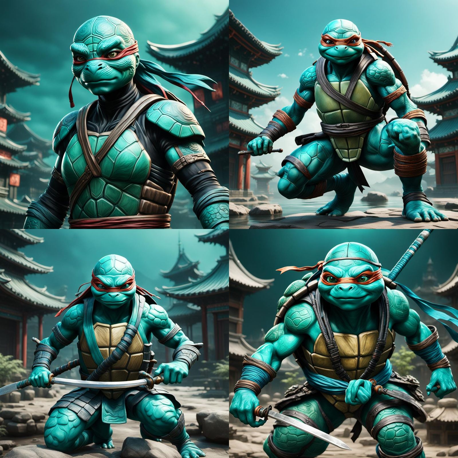 Teal Porcelain Ninja Turtle in Detailed Matte Style