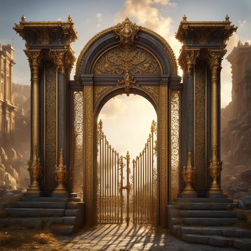 Ornate Golden Ancient Gate in Detailed Matte Painting