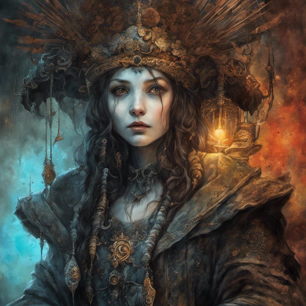 Detailed Necromancer in Watercolour Style