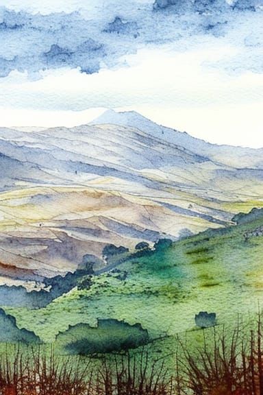 Valley Landscape in Watercolour Style