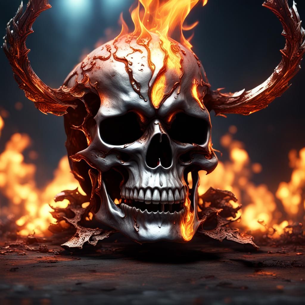 Flaming Skull in 3D Game Cinematic Style