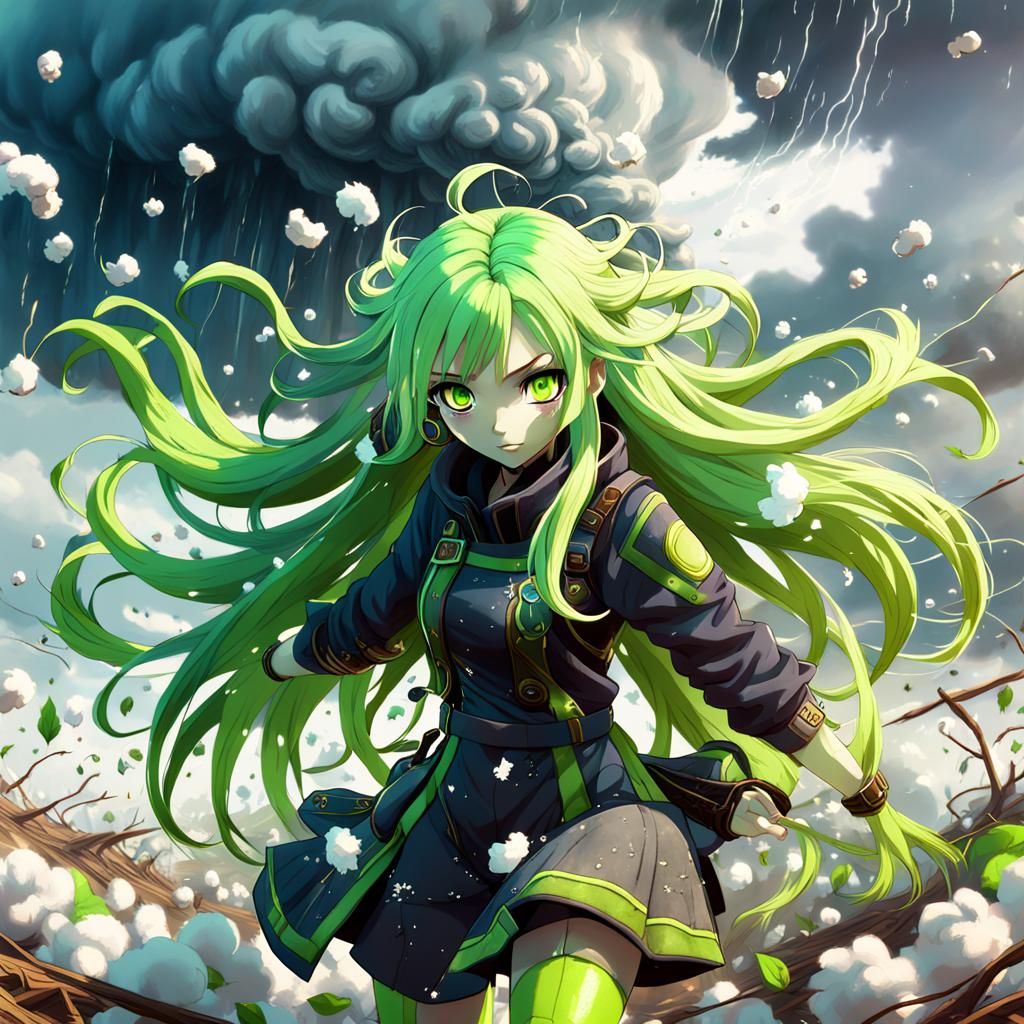Anime Girl in Cotton Tornado: Detailed Digital Art