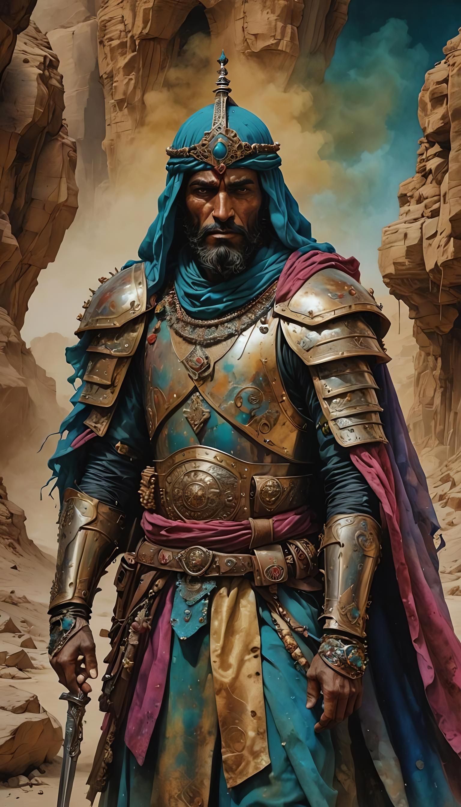 Armored Bedouin in Alcohol Ink Style