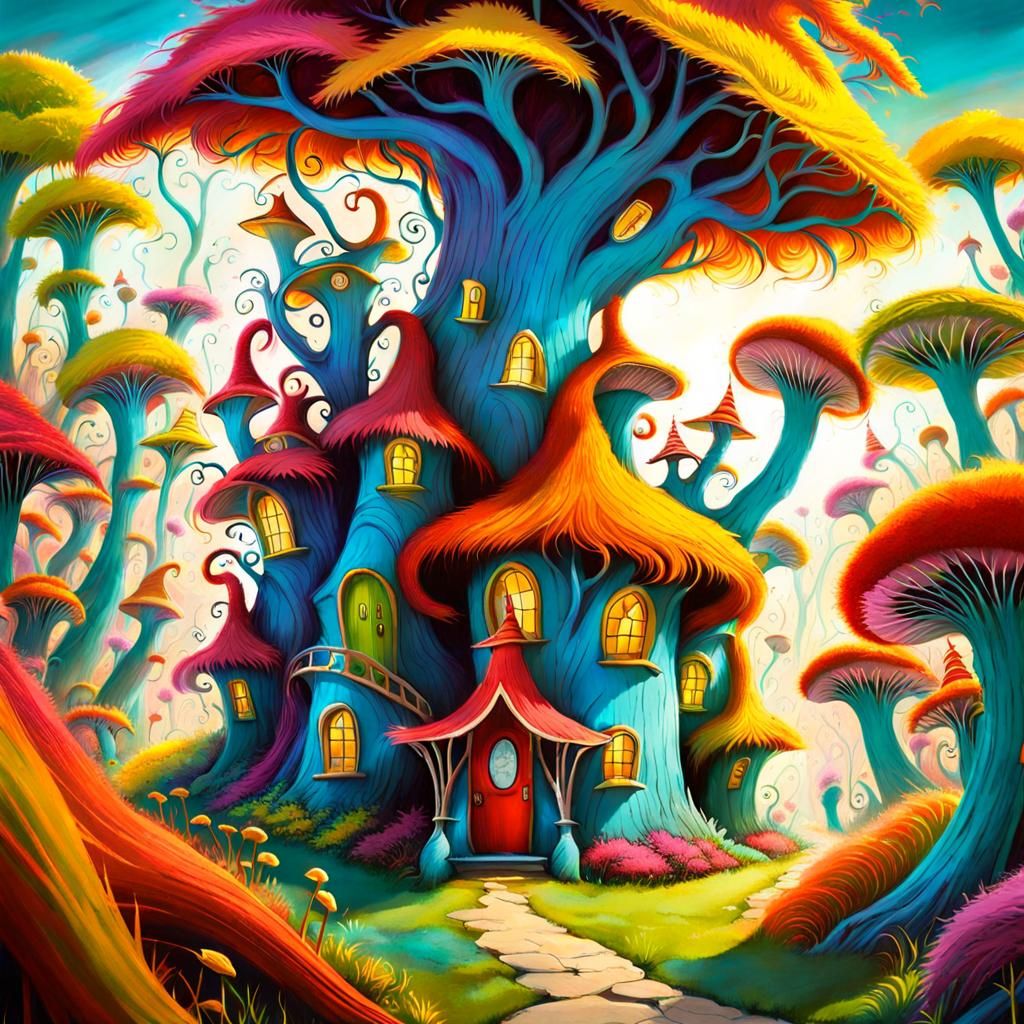 Whimsical Dr. Seuss Inspired Surreal Landscape