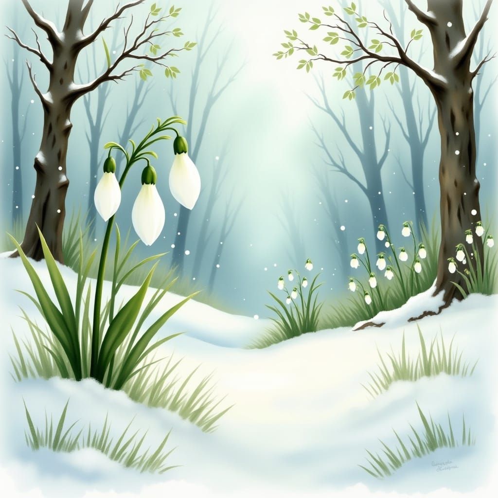 Snowdrop Blooming: Watercolour Fairytale in the Snow