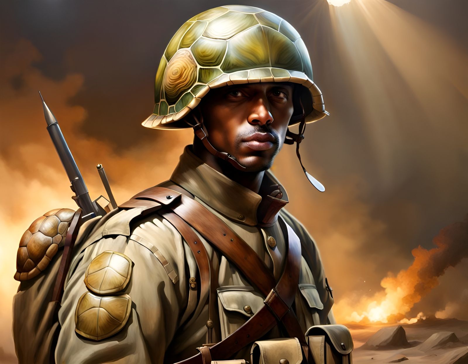 WW1 Soldier Wears Turtle as Helmet in Fantasy War