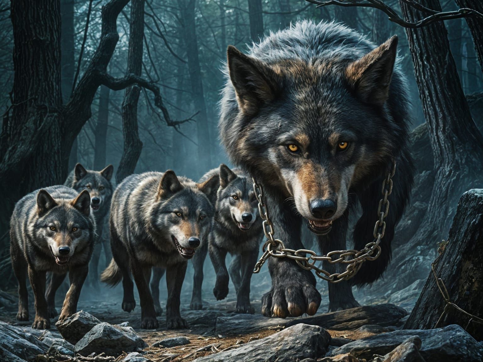 Wolves Freeing Fenrir from Chains