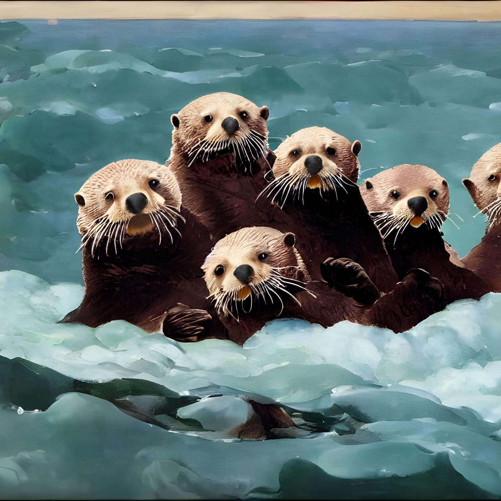 Sea Otter Family at Play: Hyperrealistic Animal Art