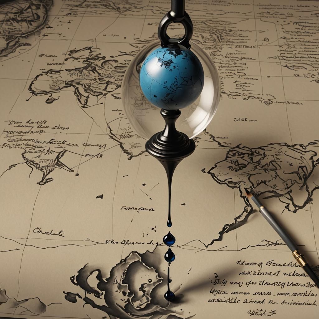 Ink Nib Above Globe: Detailed Matte Painting