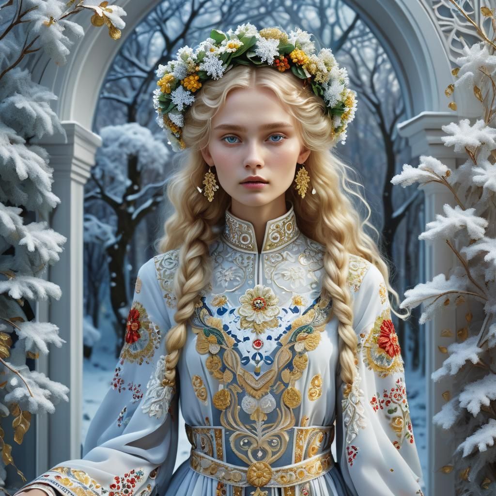 Russian Model in Slavic Dress, Art Nouveau Style