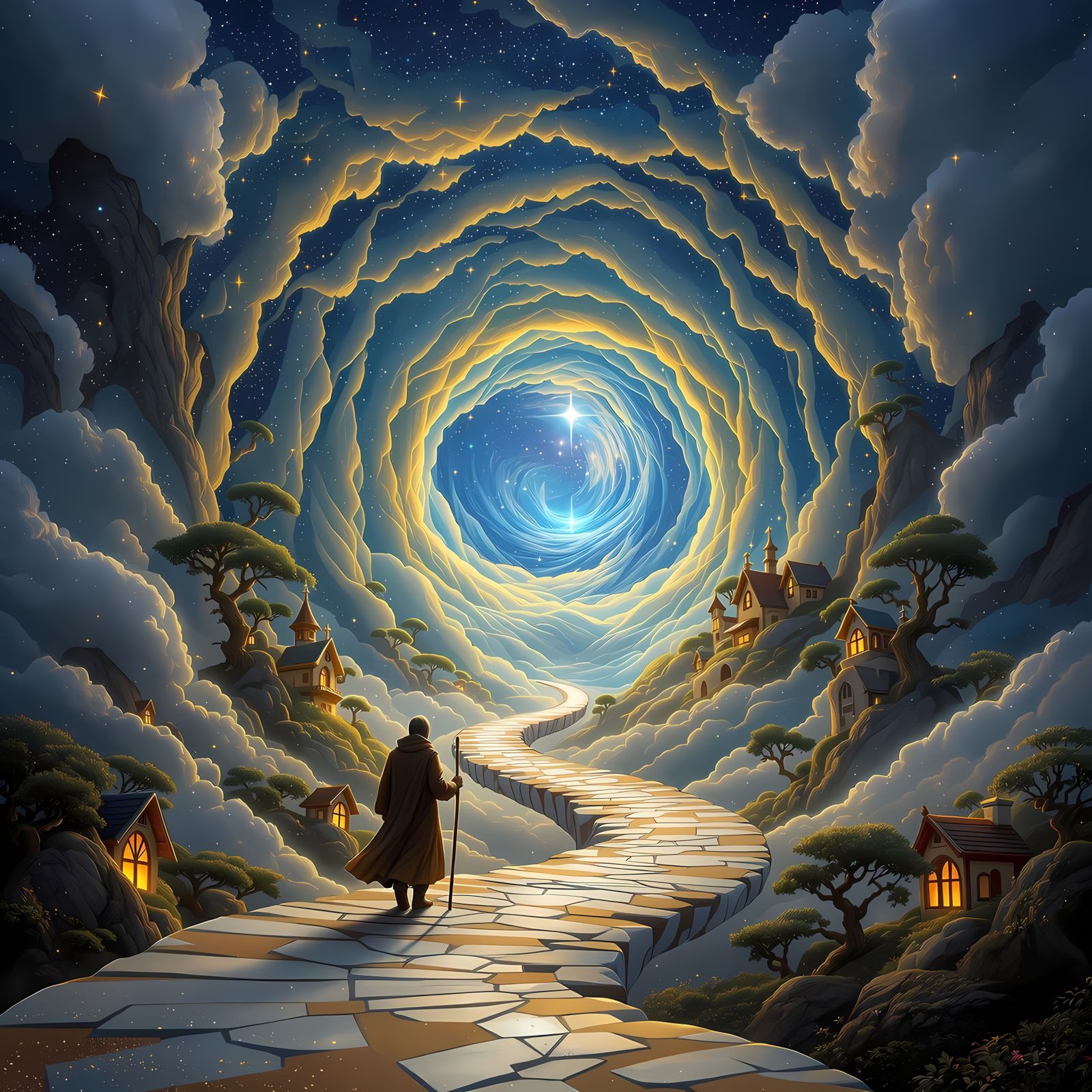 Surreal Journey Through Ancient Stargate in Whimsical Fantas...