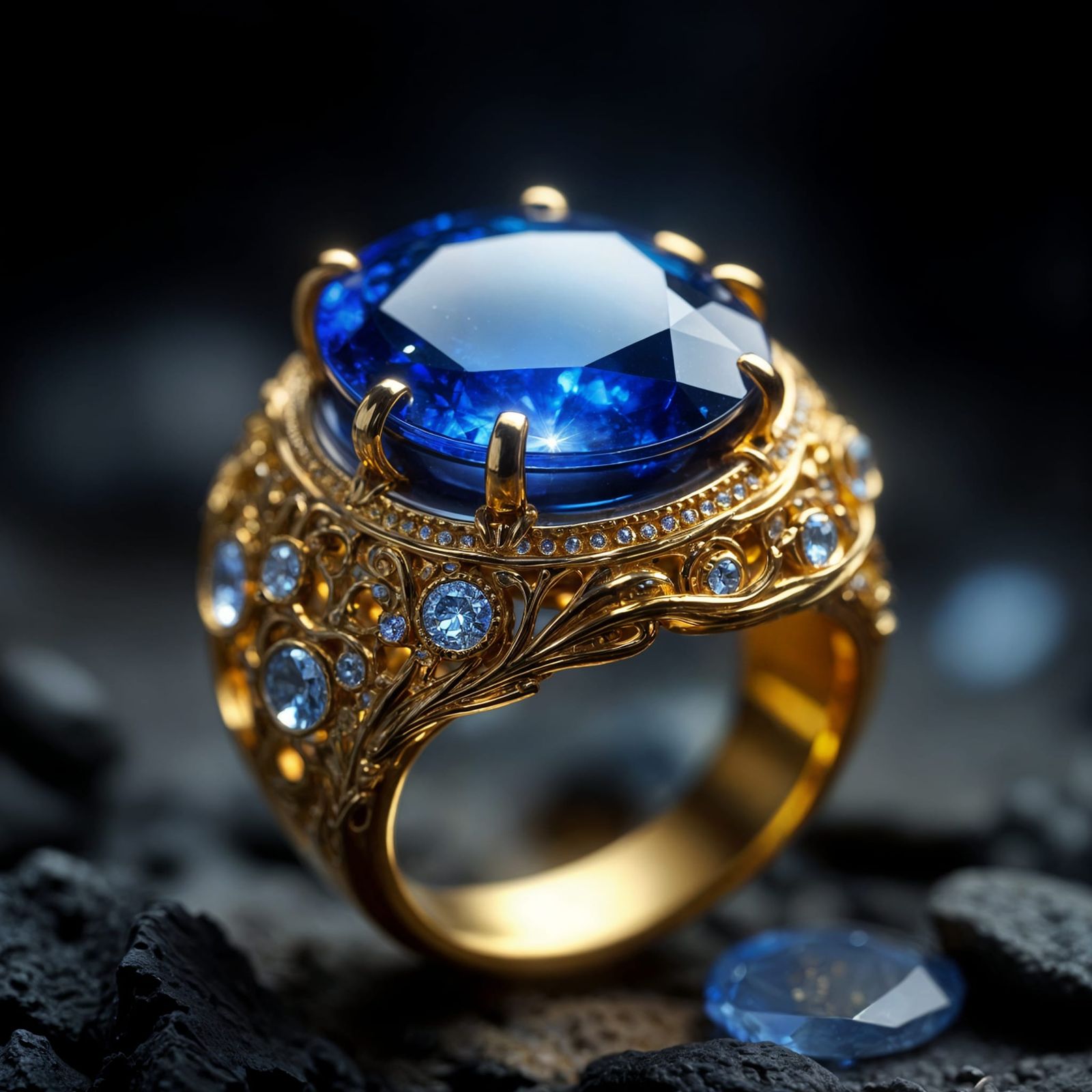 Golden Ring with Shimmering Sapphire: A Noble Light