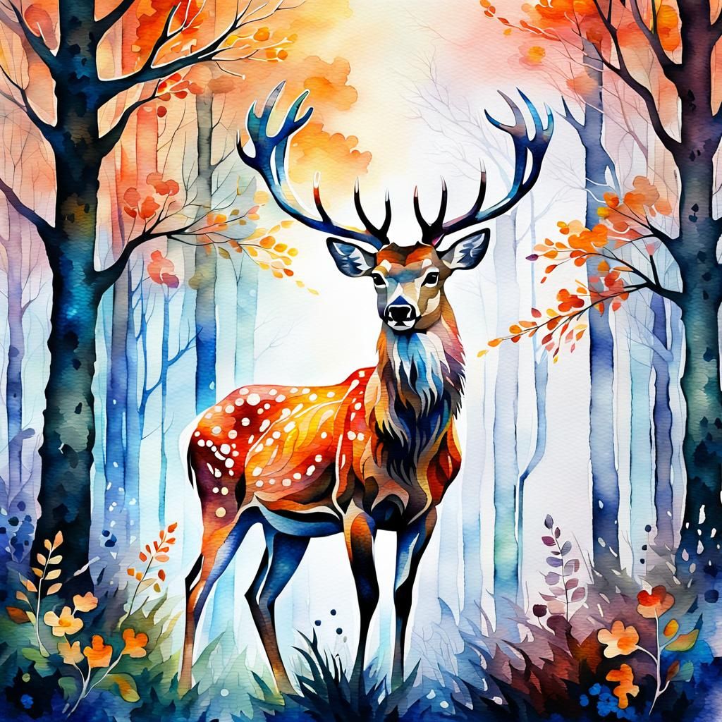 Magical Deer in Shimmering Fantasycore Forest