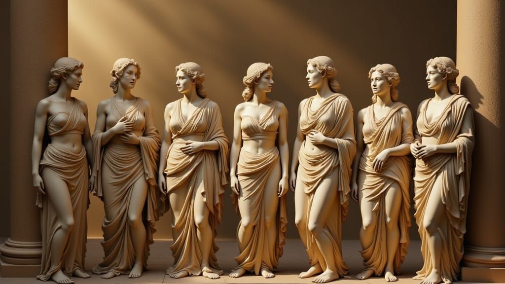 Marble Women in Classical Greek Setting