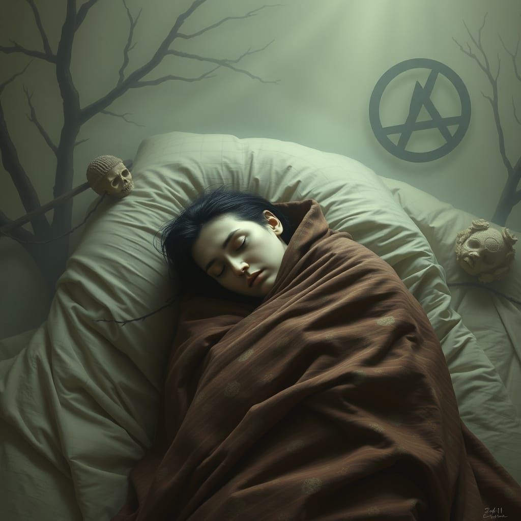Dreamy Sleep Scene with Anarchist Symbolism