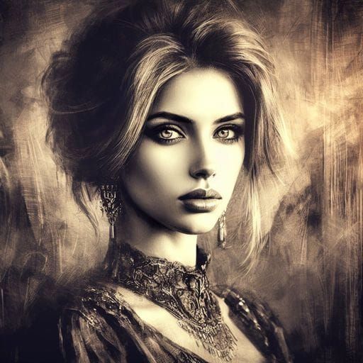Beautiful Gothic Princess Portrait in Ink Painting Style