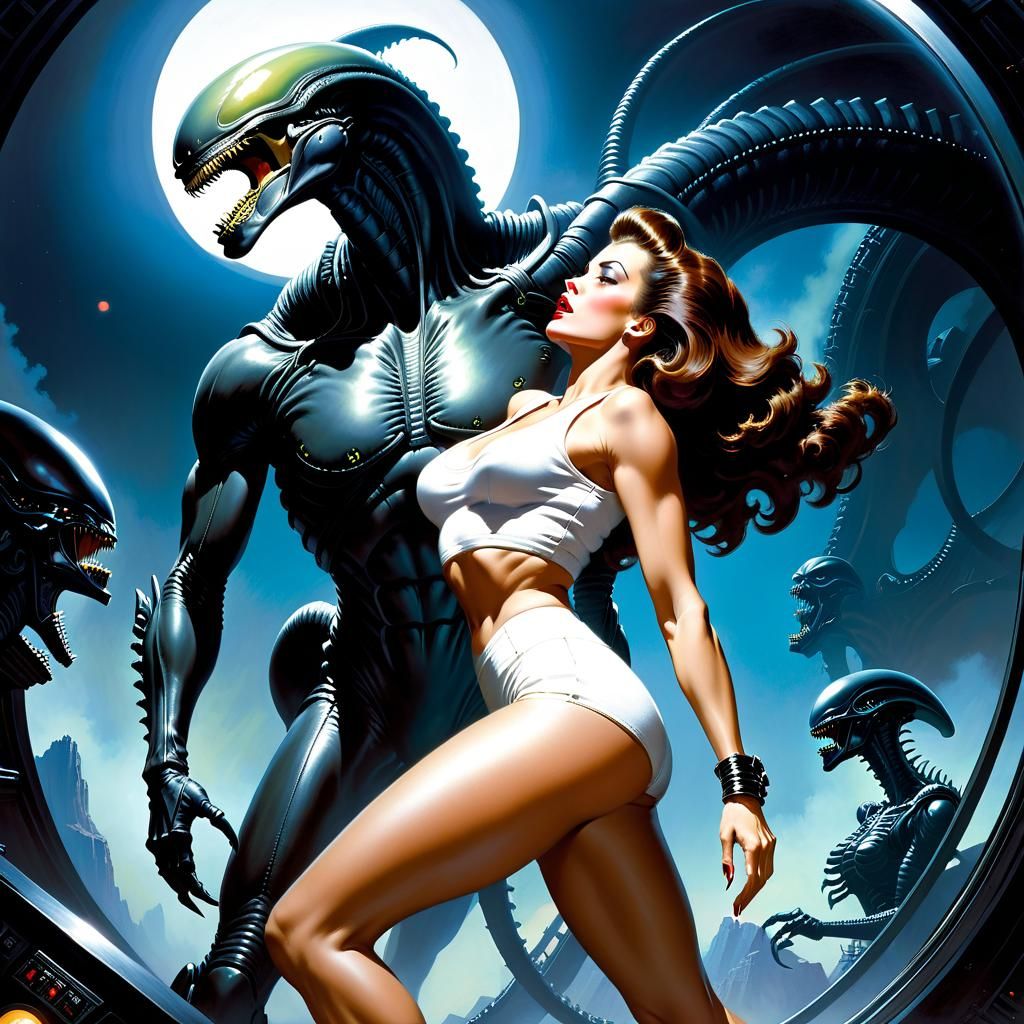 Alien Confrontation: A Digital Pin-Up Illustration