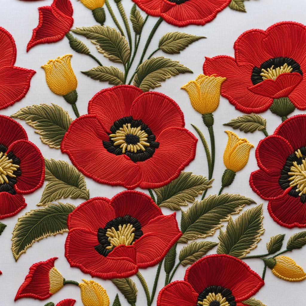 Embroidered Floral Shirt with Roses and Poppies