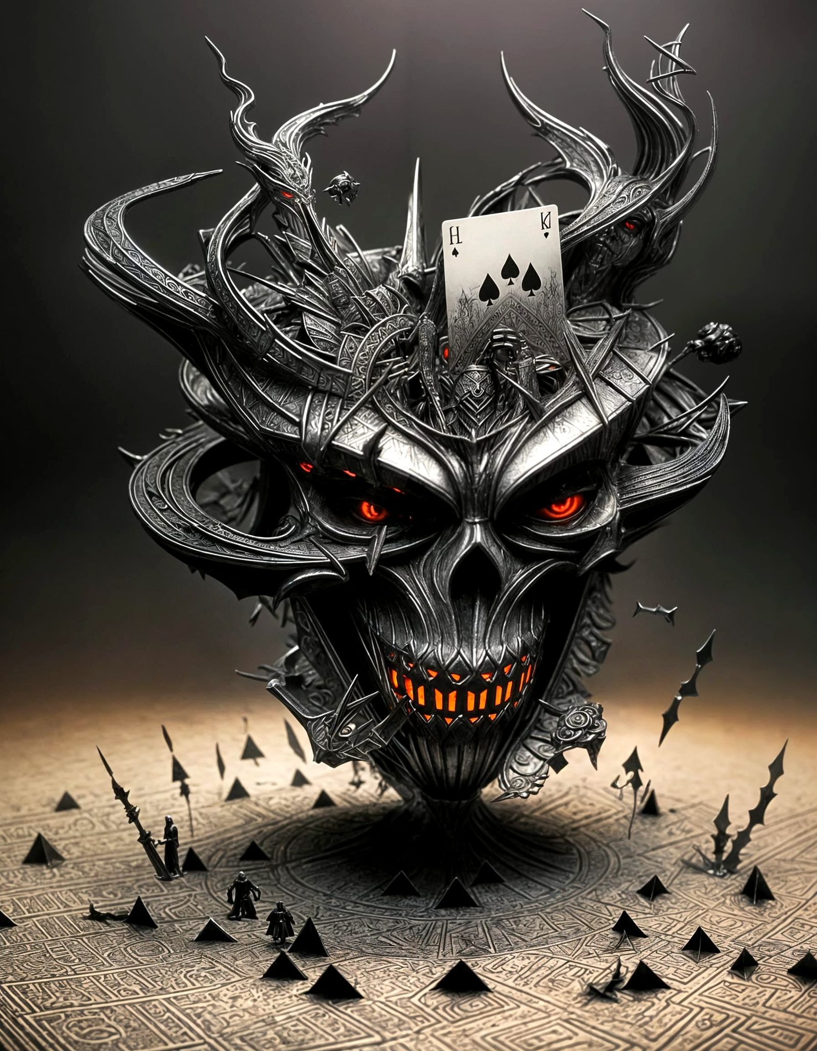 Sauron Leaning From Card in Surreal Horror Style