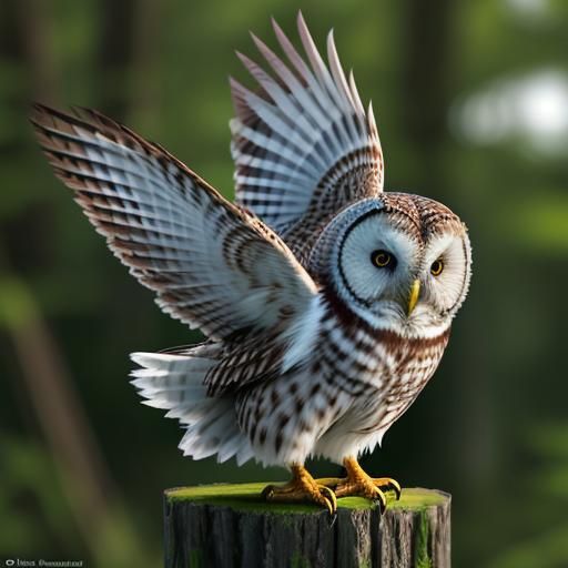 Intricate Ural Owl Playing: Hyperrealistic Image