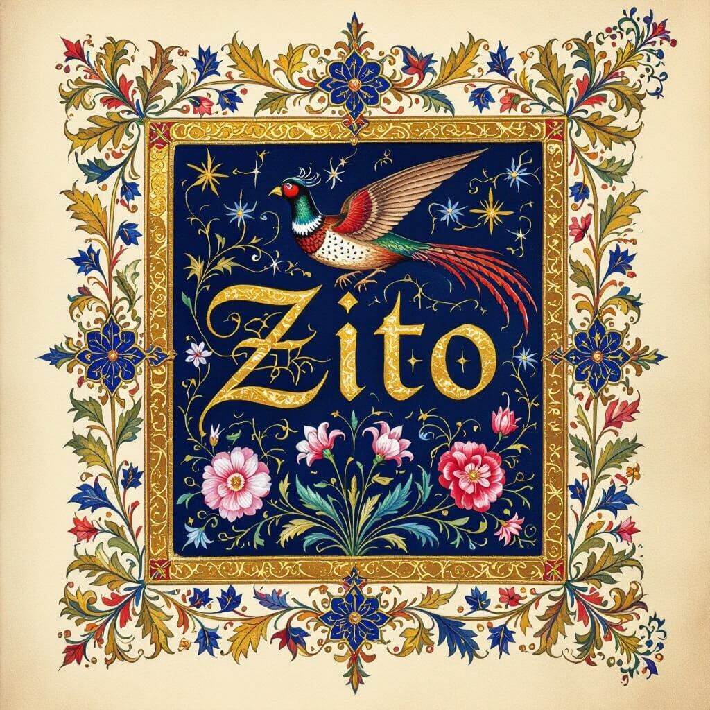 Medieval Illuminated Manuscript Page with Pheasant